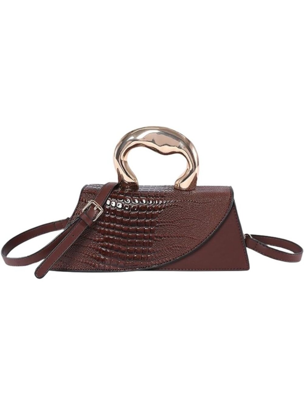 Chic Vegan Leather Evening Handbag, Crocodile Pattern Clutch & Crossbody Purse